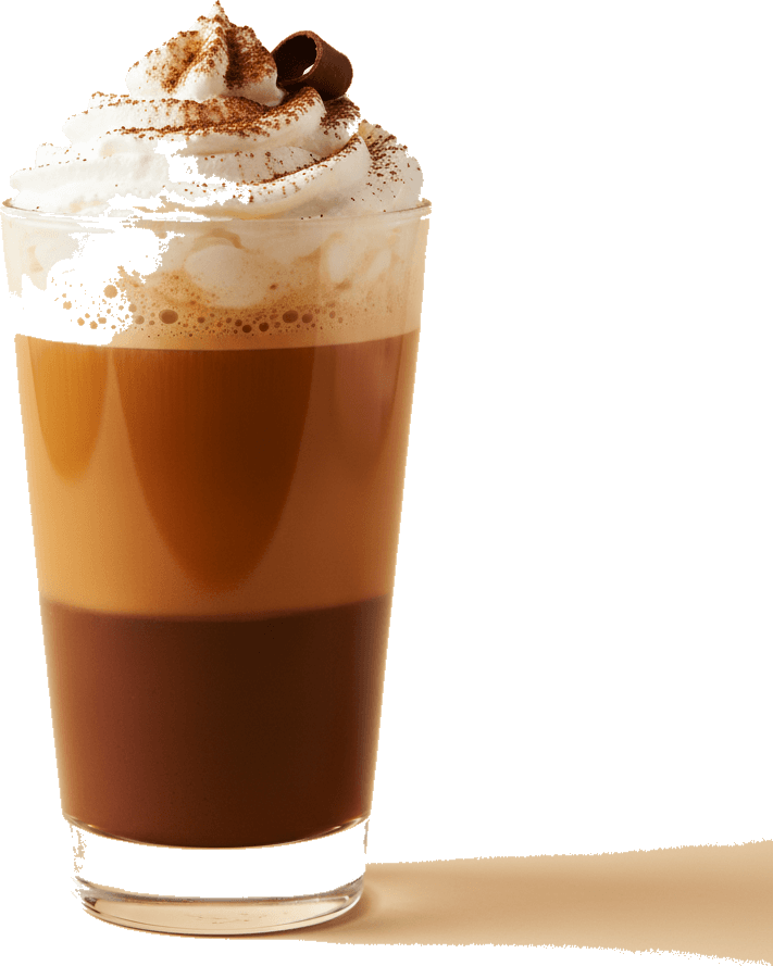 Mocha en couches surmonté de crème et de cacao