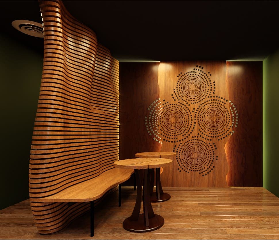 Le comptoir en cuivre et bois de la maison